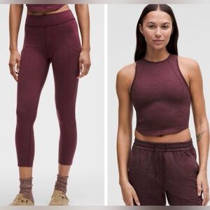 Lululemon NWT SET Soft Sueded Crewneck cropped tank top & Leggings Garnet Size 4